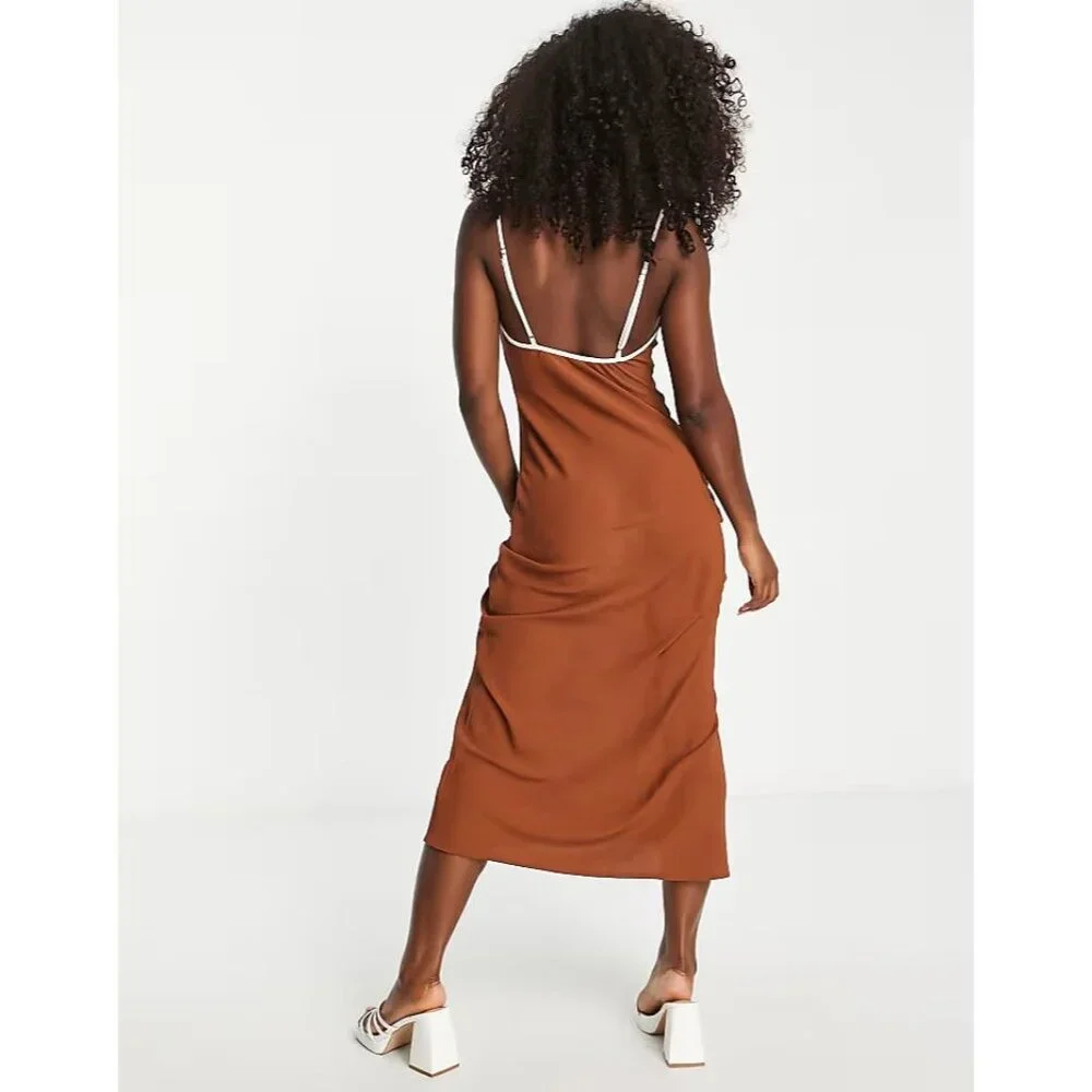 Abercrombie & Fitch NWT Keyhole Slip Maxi Dress in Brown size Large Tall